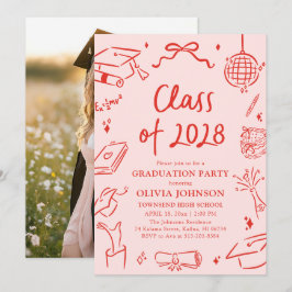 Invitación Modern Hand Drawn Class of 2028 Graduation Party