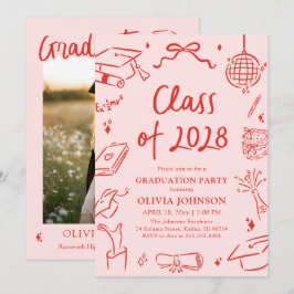 Invitación Modern Hand Drawn Class of 2028 Graduation Party