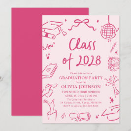 Invitación Modern Hand Drawn Class of 2028 Graduation Party