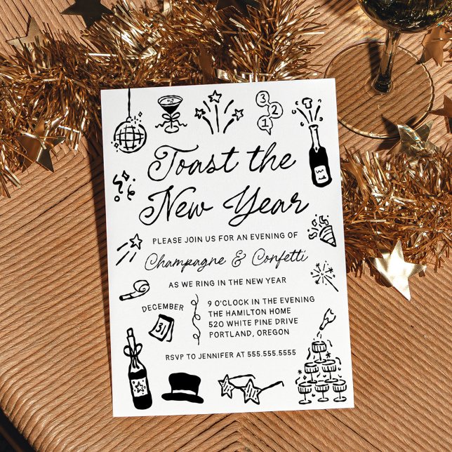 Invitación Modern Hand Drawn Doodle New Year’s Eve Party (Subido por el creador)