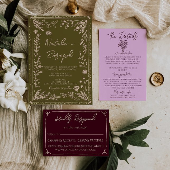 Invitación Modern Hand Drawn Grasslands Floral Garden Wedding (Subido por el creador)