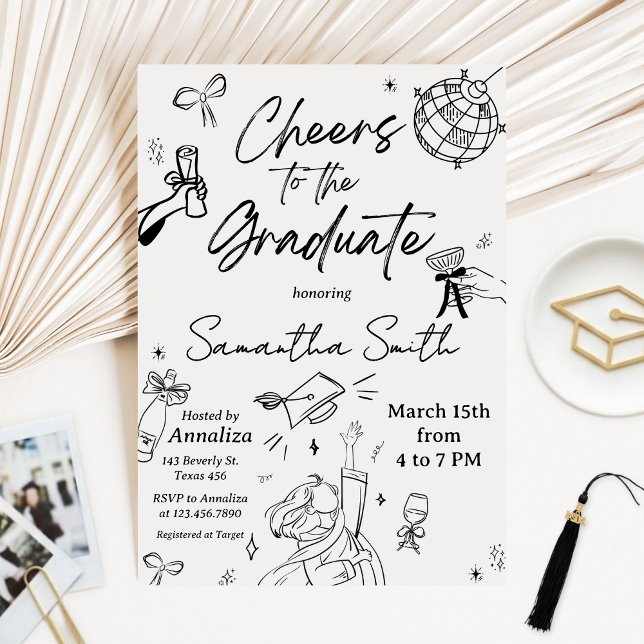 Invitación Modern Hand Drawn Photo Graduation Party (Modern Graduation Announcement Graduation Party Invitation)