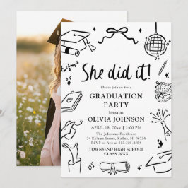 Invitación Modern Hand Drawn She did it Graduation Party
