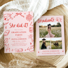 Invitación Modern Hand Drawn She did it Graduation Party