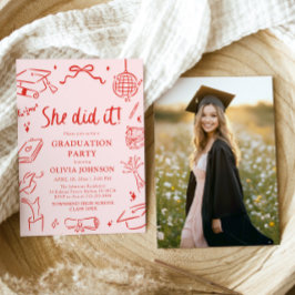 Invitación Modern Hand Drawn She did it Graduation Party