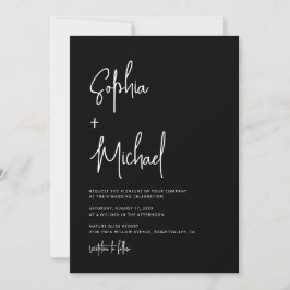 Invitación Modern Hand Lettering Script Black White Wedding