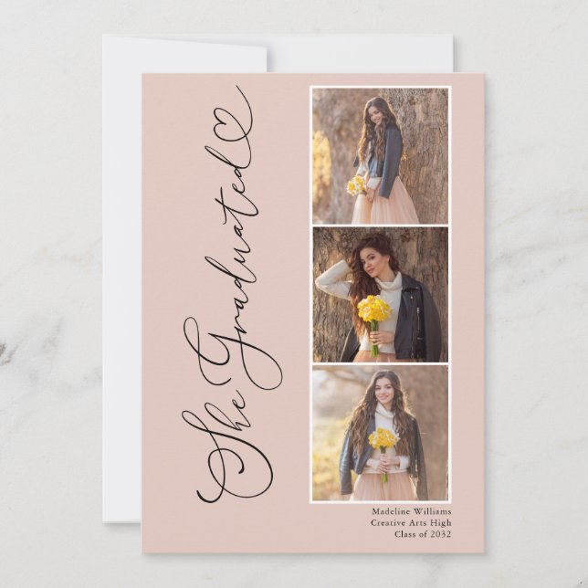 Invitación Modern Heart Four Photo Graduation Party (Anverso)