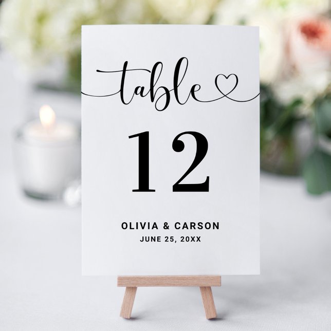 Invitación Modern Heart Script Wedding Table Number (Subido por el creador)