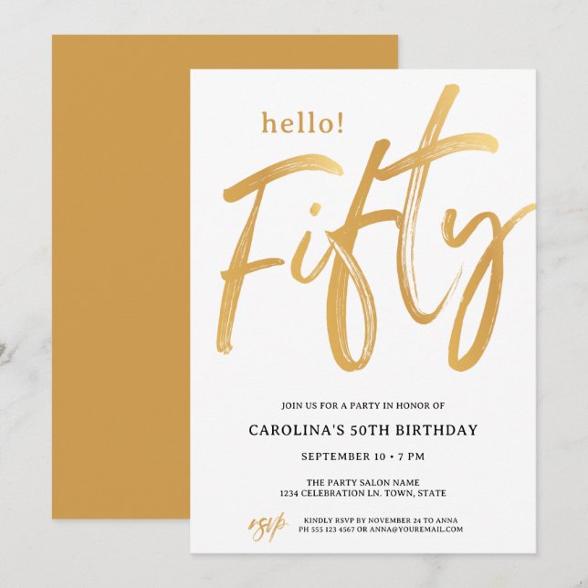 Invitación Modern Hello Fifty Fiftieth Birthday Invitation (Anverso / Reverso)