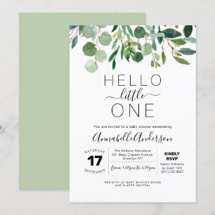 Invitación Modern Hello Little One Greenery Baby Shower