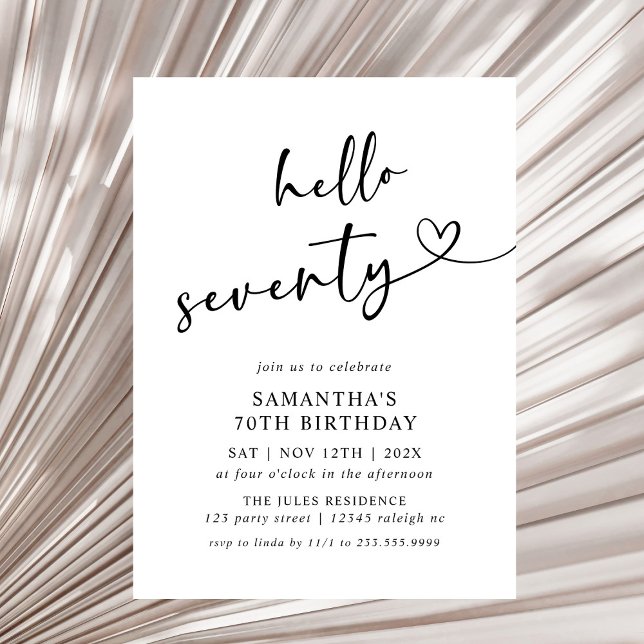 Invitación Modern Hello Seventy Black and White 70th Birthday (Subido por el creador)