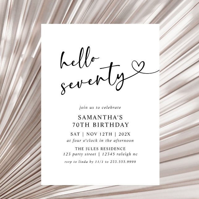 Invitación Modern Hello Seventy Black and White 70th Birthday (Subido por el creador)