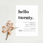Invitación Modern Hello Twenty 200th Birthday Party Invitatio<br><div class="desc">Esta minimalista tipografía de la invitación a la fiesta de cumpleaños número 20 es perfecta para una fiesta de cumpleaños moderna. El diseño es sencillo y presenta una tipografía minimalista clásica en blanco y negro con un toque moderno. Personalizable en cualquier color. Mantenga el diseño minimalista y elegante, tal como...</div>
