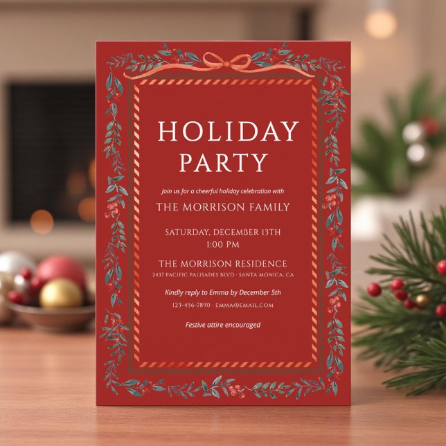 Invitación Modern Holiday Party Red Bow Festive Christmas (Subido por el creador)