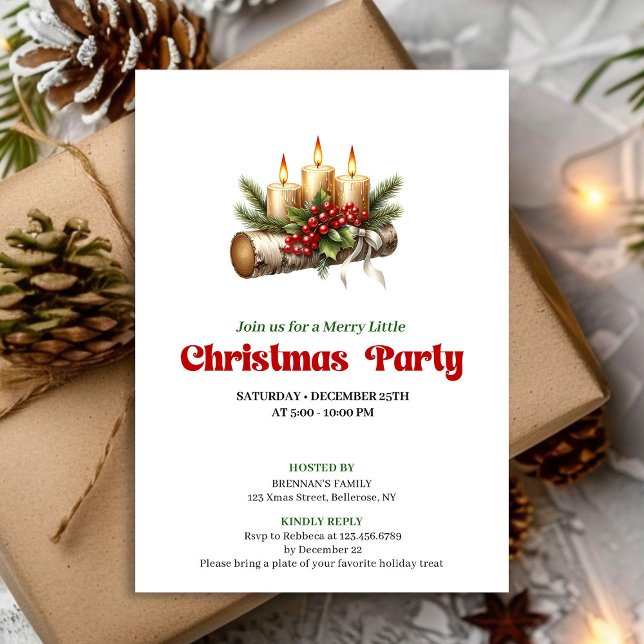 Invitación Modern Holly Berries Christmas Decoration Invite (Modern Holly Berries Christmas Decoration Invite)