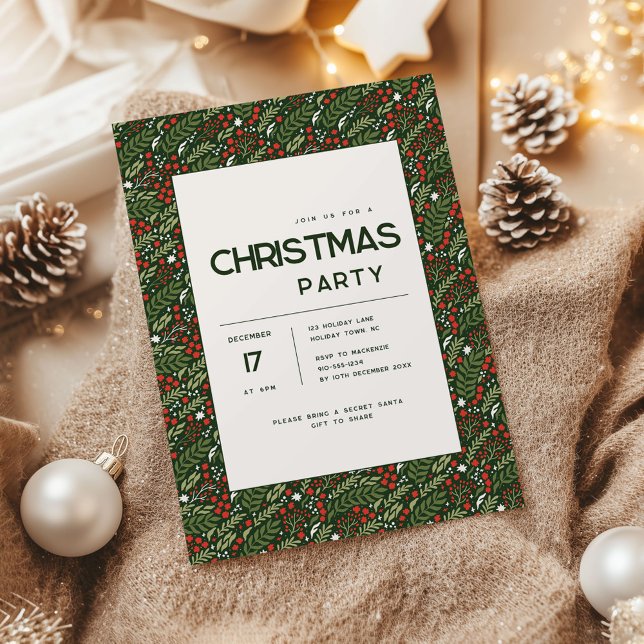 Invitación Modern Holly Leaf Christmas Party Invitation (Holly Leaf Christmas party invitation)