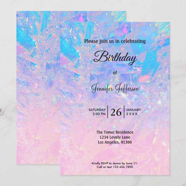 Invitación Modern holographic Birthday invitation (Anverso / Reverso)