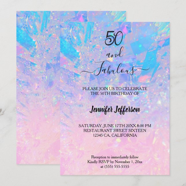 Invitación Modern holographic Birthday Invitation (Anverso / Reverso)