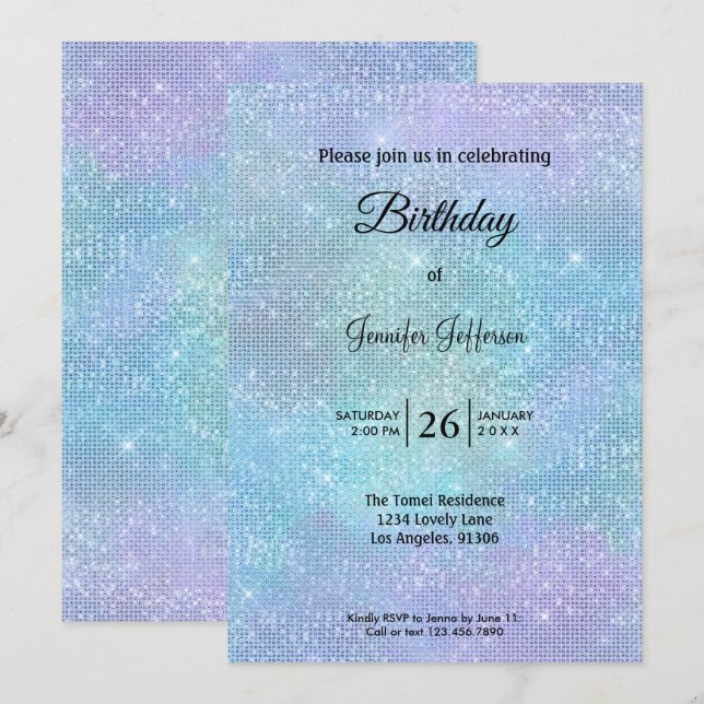 Invitación Modern holographic Birthday invitation (Anverso / Reverso)
