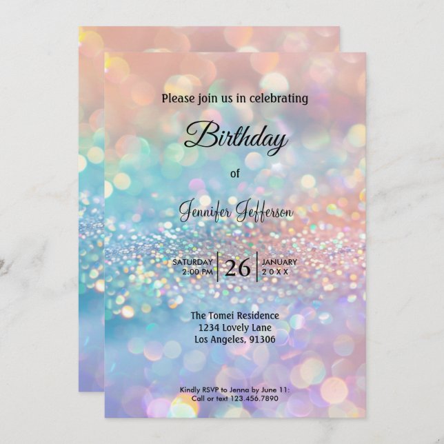 Invitación Modern holographic Birthday invitation (Anverso / Reverso)