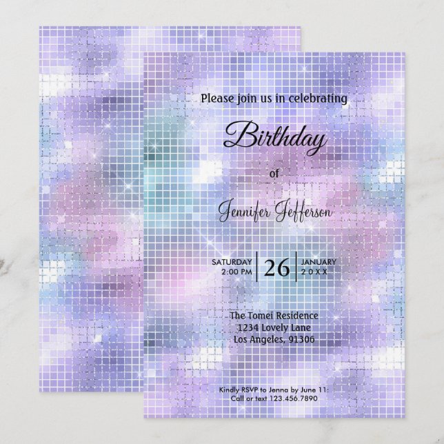 Invitación Modern holographic Birthday invitation (Anverso / Reverso)