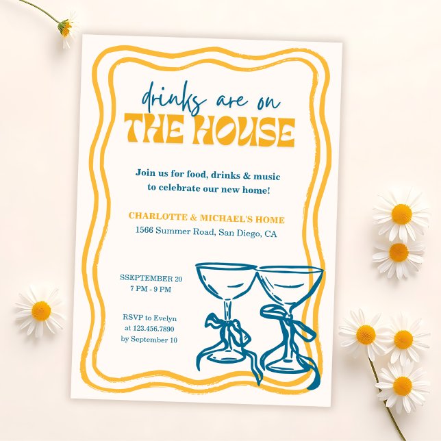 Invitación Modern Housewarming Party Drinks Are On the House (Fun Housewarming Party Invitation – “Drinks Are on the House”)