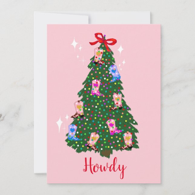 Invitación Modern Howdy Cowgirl Western Boots Navidades (Anverso)
