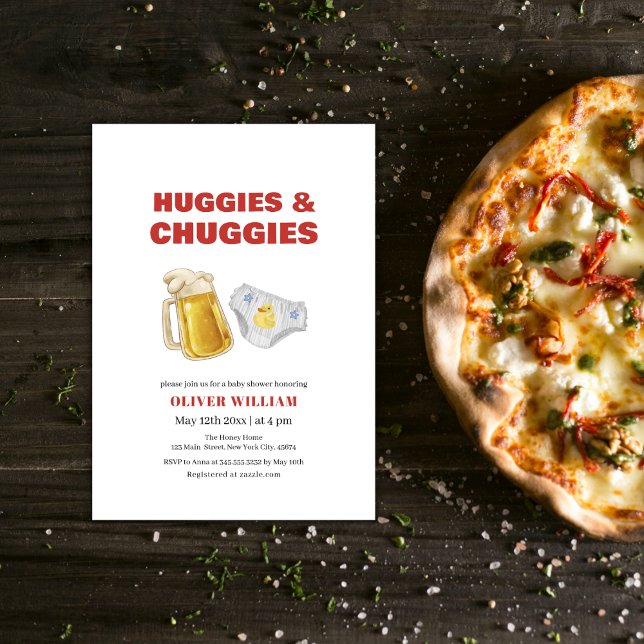 Invitación Modern Huggies Chuggies Beer & Diaper Baby Shower (Modern Huggies Chuggies Beer & Diaper Baby Shower Invitation)