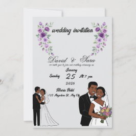 Invitación Modern Illustrated Black Couple Wedding Invitation
