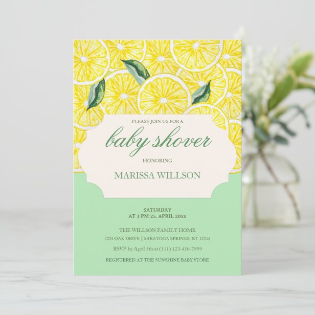 Invitación Modern Illustrated Lemon Slices Watercolor Art (Anverso de pie)