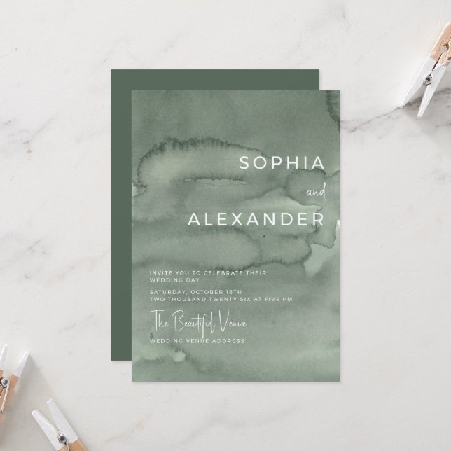Invitación Modern Invitation Watercolor Wedding.   (Anverso/Reverso In Situ)