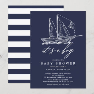 Invitación Modern It's a Boy Sailboat Baby Shower