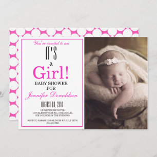 Invitación Modern It's a Girl! Pink Photo Baby Shower