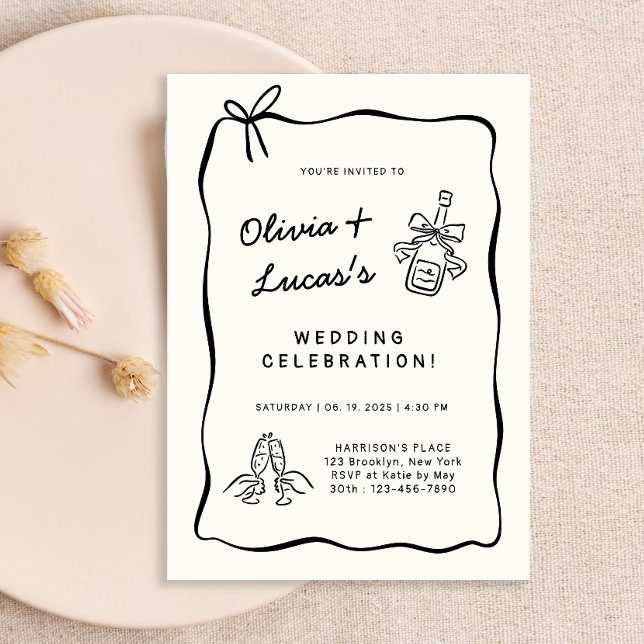 Invitación Modern Ivory & Black Hand-Drawn Wedding  (Subido por el creador)