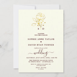 Invitación Modern Ivory Deep Burgundy Monogram Wedding