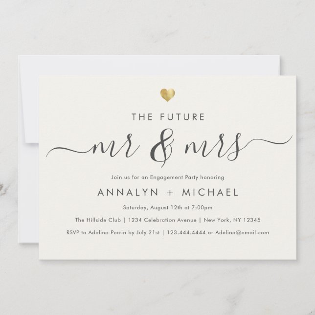 Invitación Modern Ivory Future Mr. y Mrs Engagement Party (Anverso)