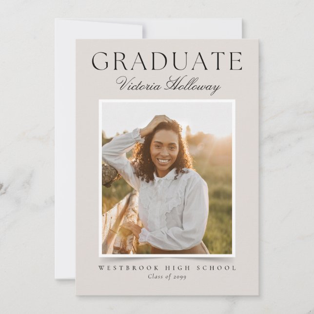 Invitación Modern Ivory One Photo Graduation Announcement (Anverso)