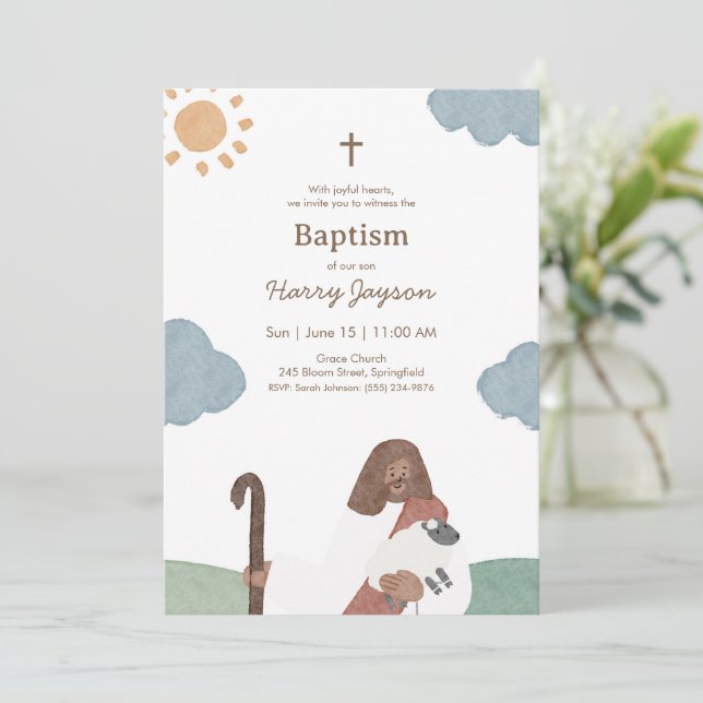 Invitación Modern Jesus And Lamb Baptism  (Anverso de pie)