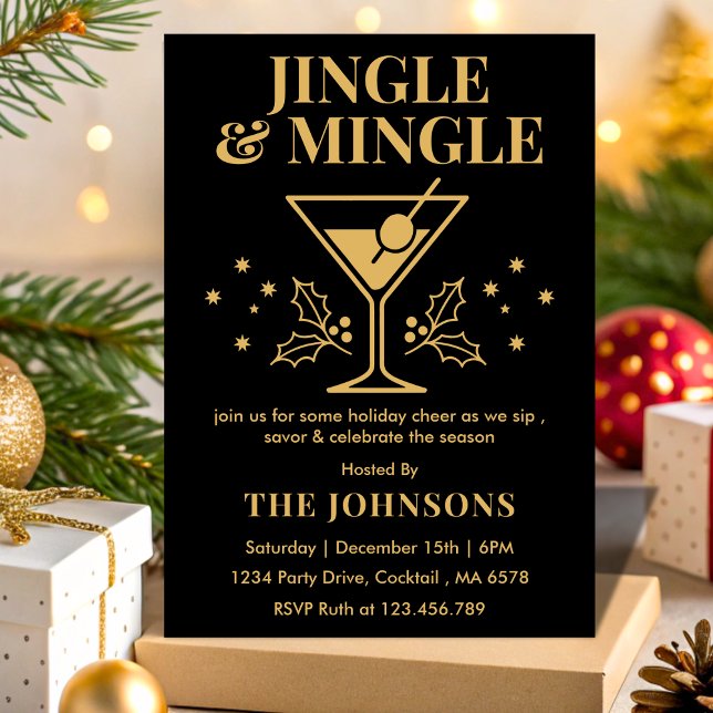 Invitación Modern Jingle & Mingle Christmas Cocktail Party (Subido por el creador)