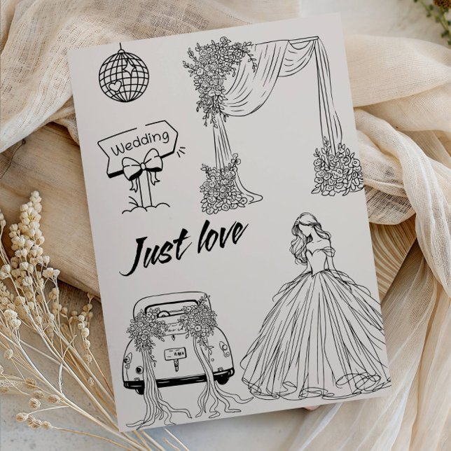 Invitación Modern Just Love Wedding Party-Minimalist Line Art (Subido por el creador)