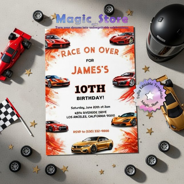 Invitación Modern Kids Race on Over Speed Racing Car Birthday (Subido por el creador)