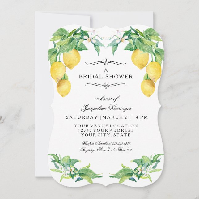 Invitación Modern Lemon Citrus Floral Elegant Bridal Shower (Anverso)