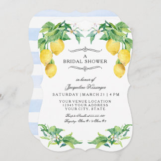Invitación Modern Lemon Floral Elegant Blue Bridal Shower