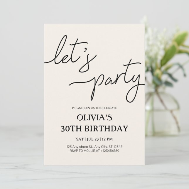 Invitación Modern Let's Fiesta 30 cumpleaños (Anverso de pie)