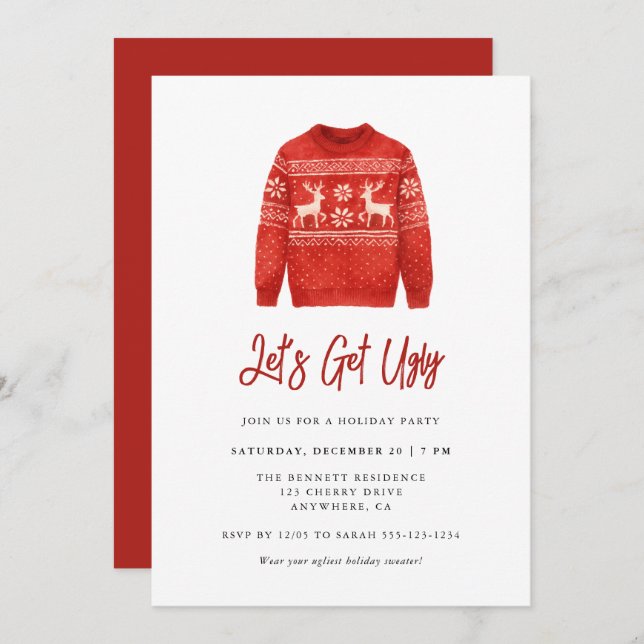 Invitación Modern Lets Get Ugly Christmas Ugly Sweater Party (Anverso / Reverso)