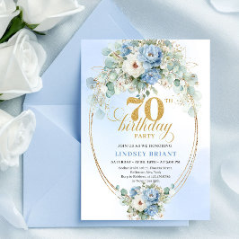 Invitación Modern Light Blue Flowers 70th Birthday Invitation