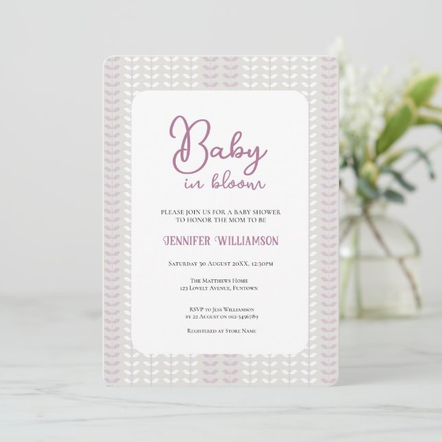 Invitación Modern Lilac Botanical Baby Shower invitation (Anverso de pie)
