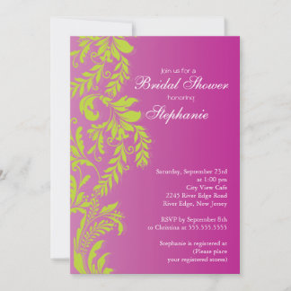Invitación Modern Lime & Pink Leaf Swirl Bridal Shower