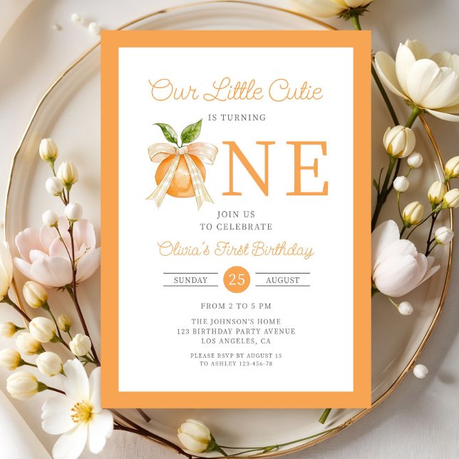 Invitación Modern Little Cutie Orange Citrus 1st Birthday (Modern Little Cutie Orange Citrus 1st Birthday Invitation)
