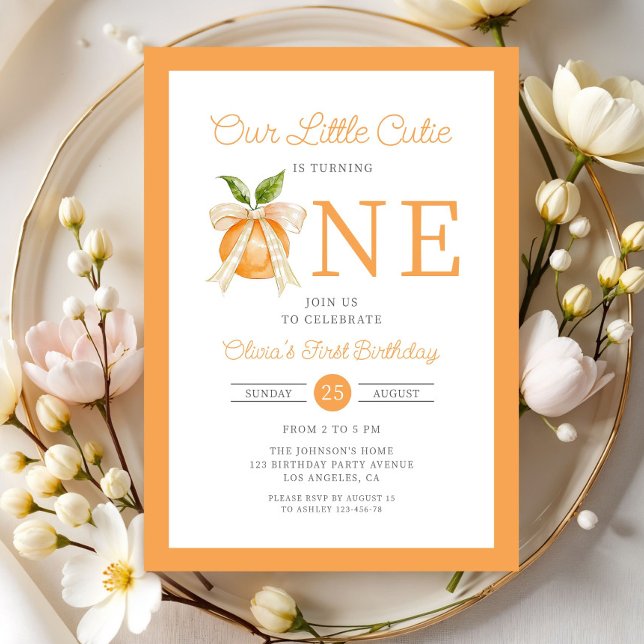 Invitación Modern Little Cutie Orange Citrus 1st Birthday (Modern Little Cutie Orange Citrus 1st Birthday Invitation)